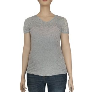 L Feathered Grey Rucked Sides Short Sleeve V-Neck